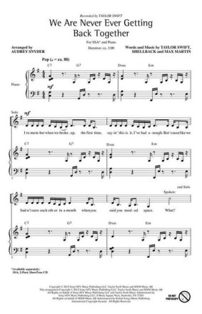 We Are Never Ever Getting Back Tog for mixed choir CD