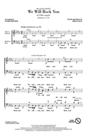 We will rock you for male choir a cappella choral score