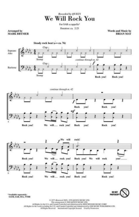 We will rock you for mixed choir (SAB) a cappella choral score