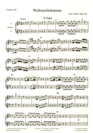 Weihnachtskantate f�r Soli, gem Chor, Orchester und Orgel ad lib Violine 1/2