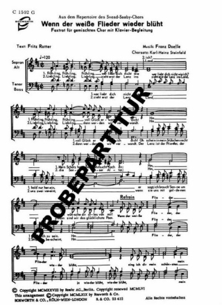Wenn der wei�e Flieder wieder bl�ht f�r gem Chor und Klavier Chorpartitur