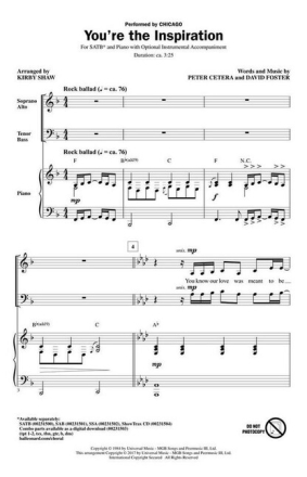 You're the Inspiration for mixed choir and piano choral score