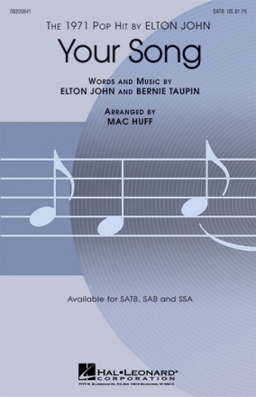 Your Song for mixed chorus (SATB) and piano score