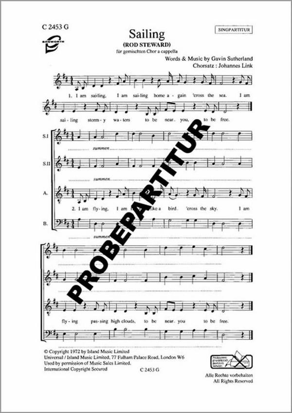 Sailing für gem Chor (SSAB) a cappella Partitur (en) von Gavin