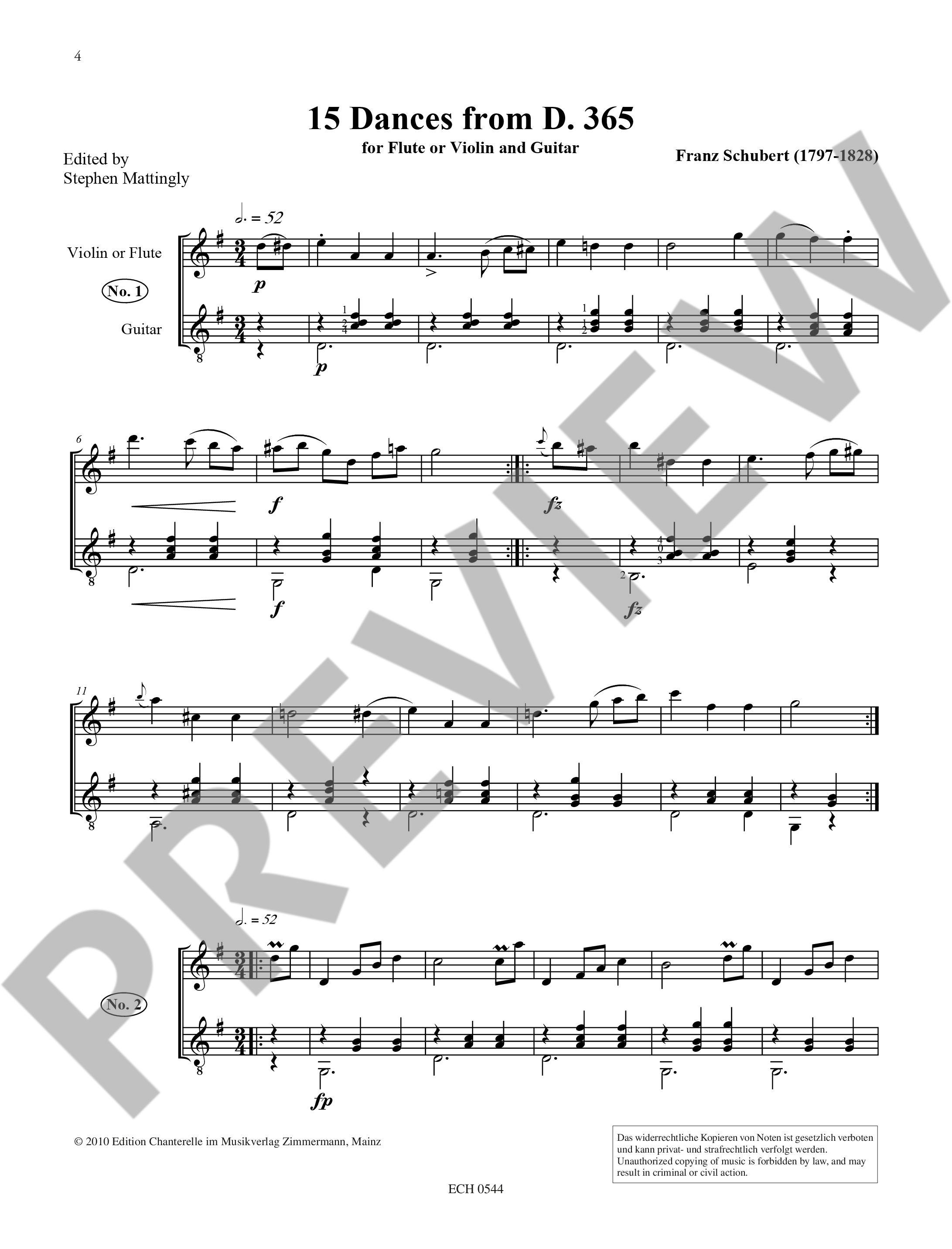 Beispielseite 1 zu 15 Originalt�nze D365 for violin (flute) and guitar score
