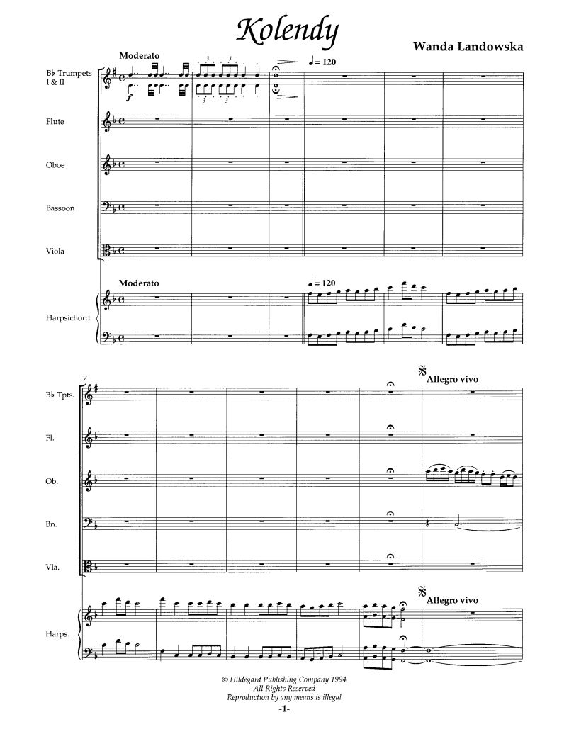 Beispielseite 1 zu 5 polish folksongs for harpsichord, winds and strings score+parts