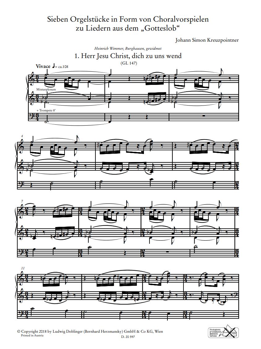 Beispielseite 1 zu 7 Orgelst�cke in Form von Choralvorspielen f�r Orgel