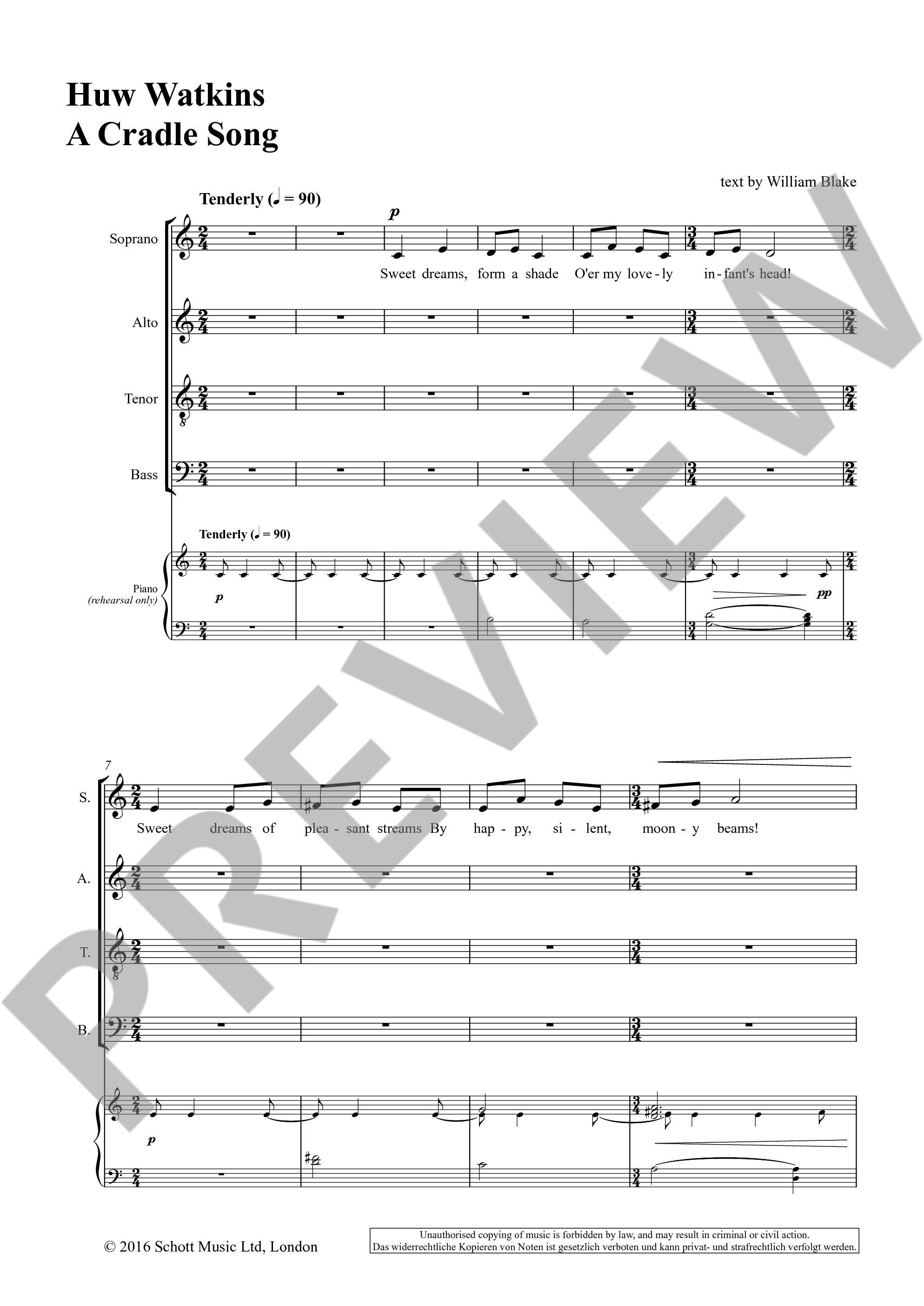 Beispielseite 1 zu A Cradle Song for mixed chorus, harp and strings chorus score