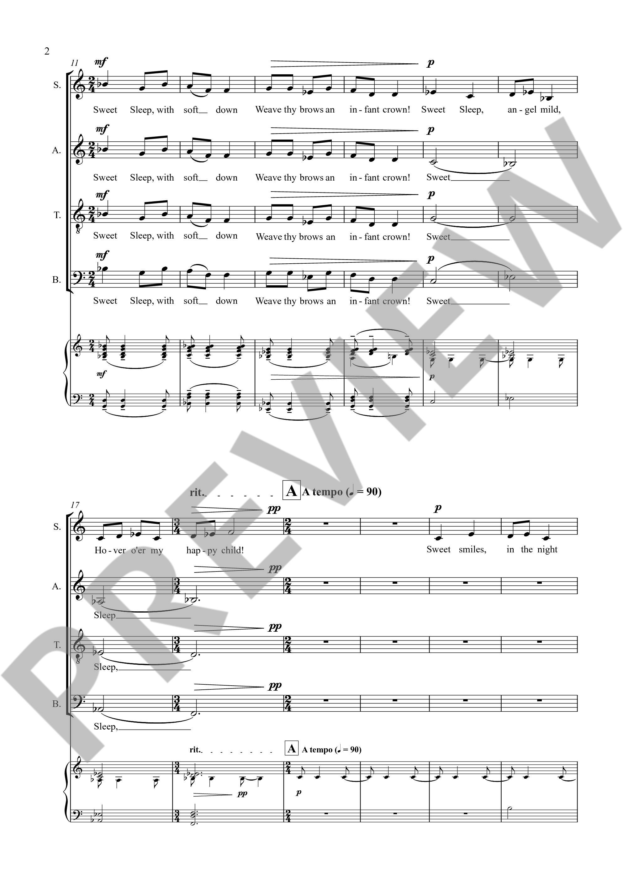 Beispielseite 2 zu A Cradle Song for mixed chorus, harp and strings chorus score