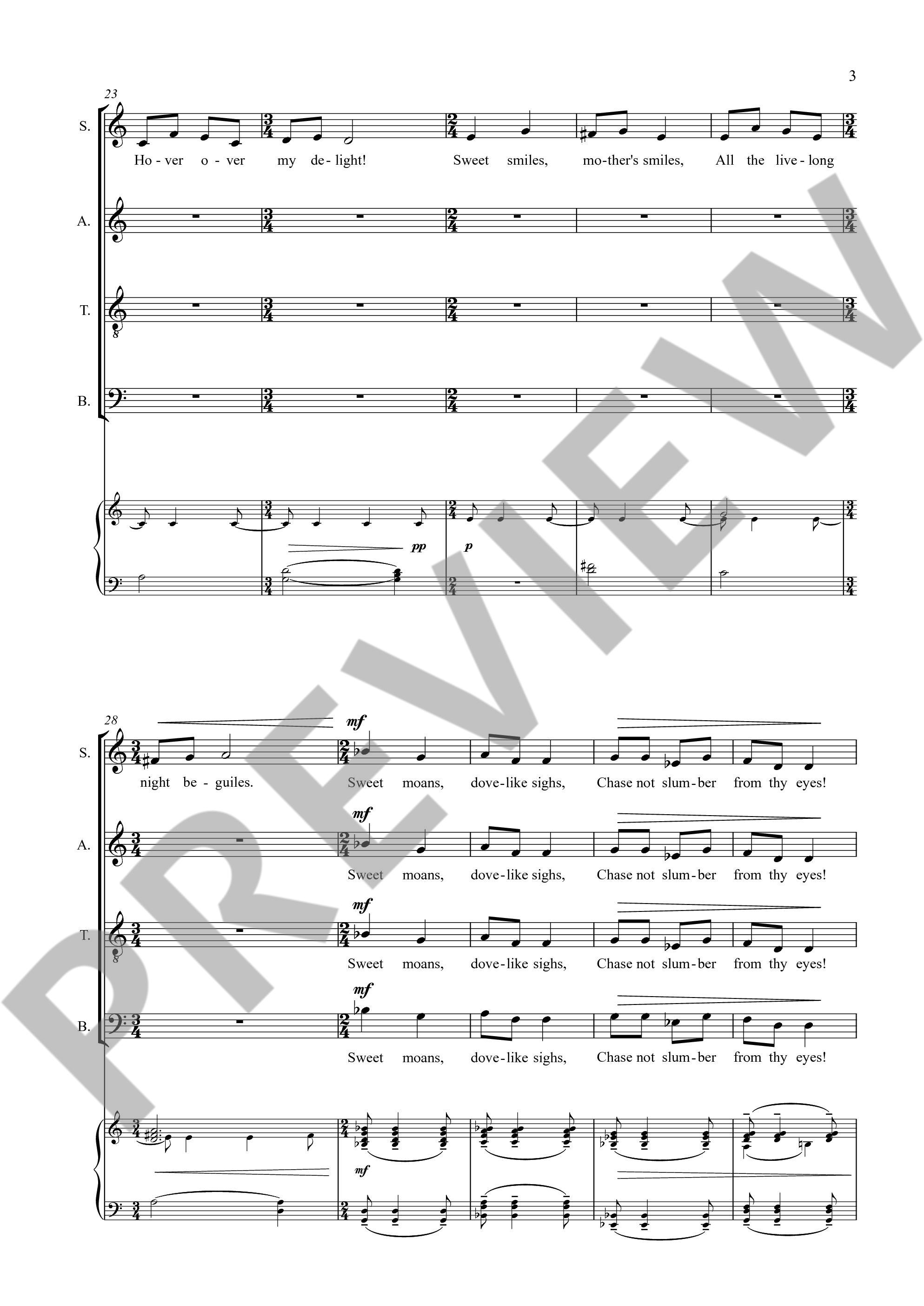 Beispielseite 3 zu A Cradle Song for mixed chorus, harp and strings chorus score