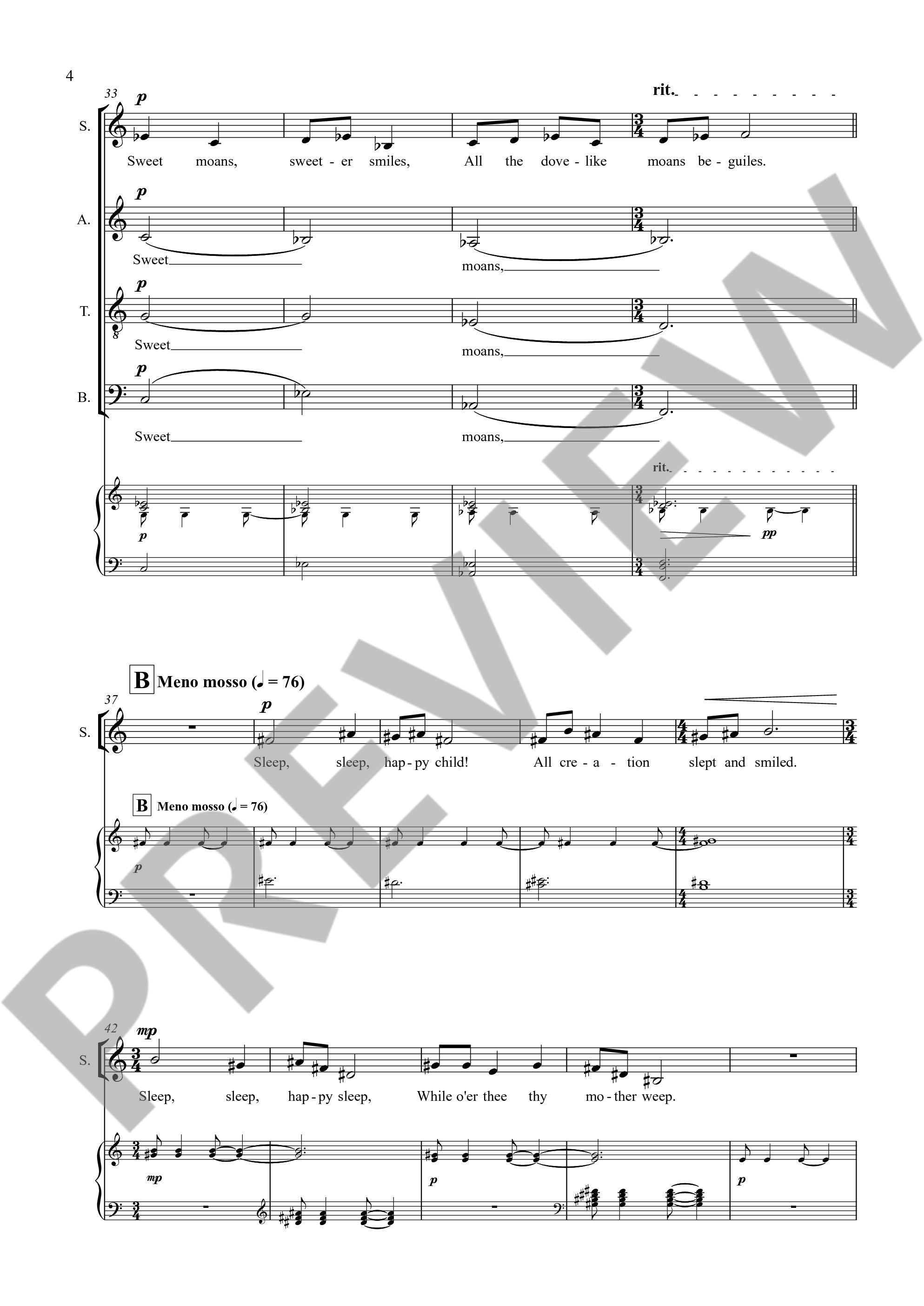 Beispielseite 4 zu A Cradle Song for mixed chorus, harp and strings chorus score