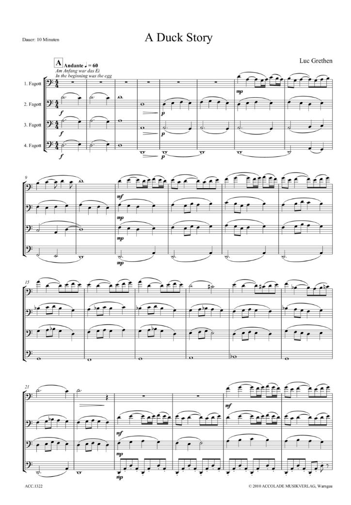 Beispielseite 1 zu A Duck Story for 4 bassoons score and parts