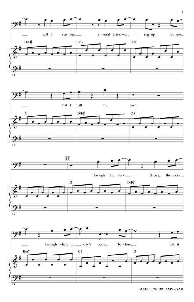 Beispielseite 1 zu A Million Dreams for mixed chorus (SAB) and piano score