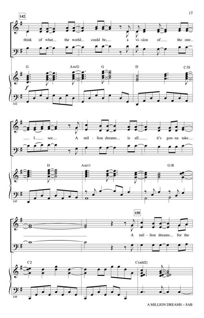 Beispielseite 2 zu A Million Dreams for mixed chorus (SAB) and piano score
