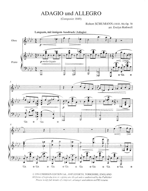 Beispielseite 1 zu Adagio and Allegro op.70 for oboe (or cor anglais/oboe d'amore) and piano
