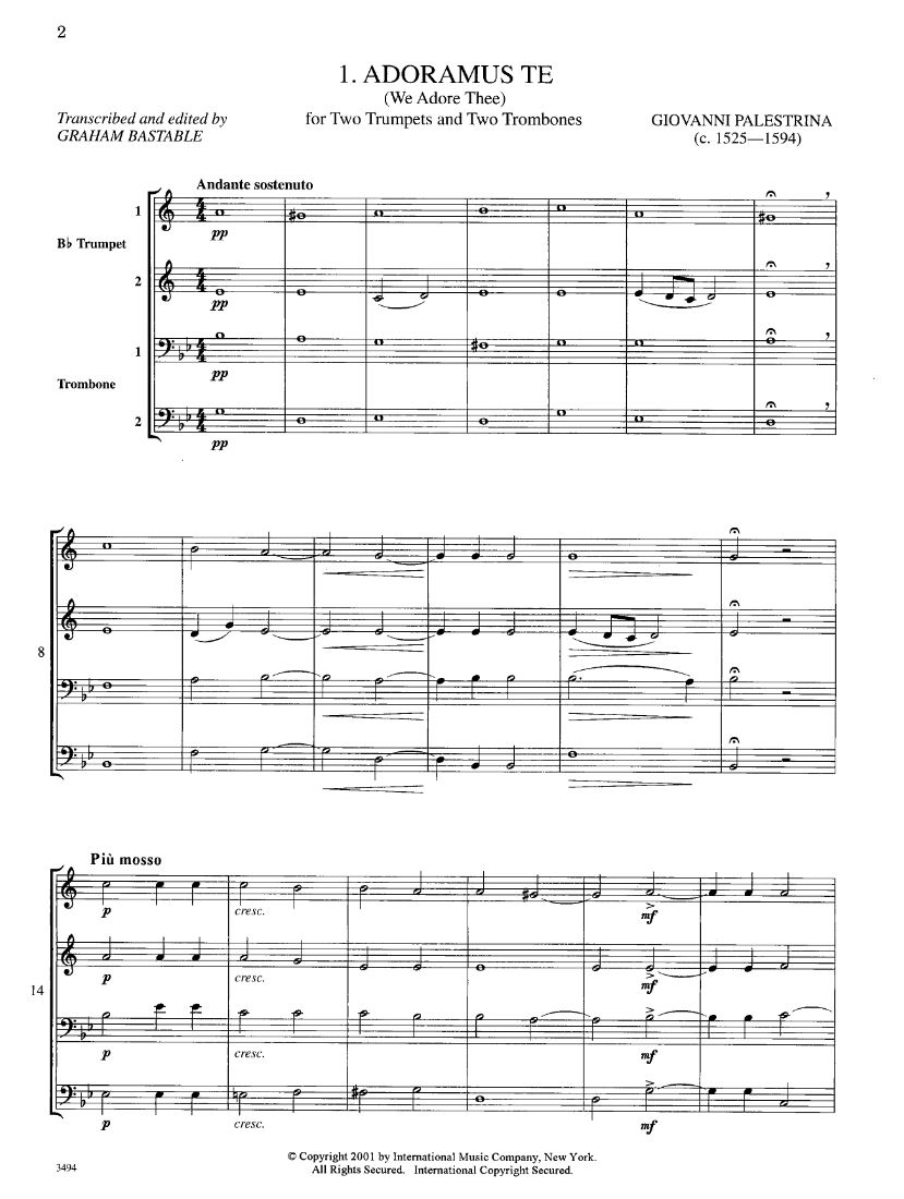 Beispielseite 1 zu Adoramus te - 5 Settings for 2 trumpets and 2 trombones score and parts