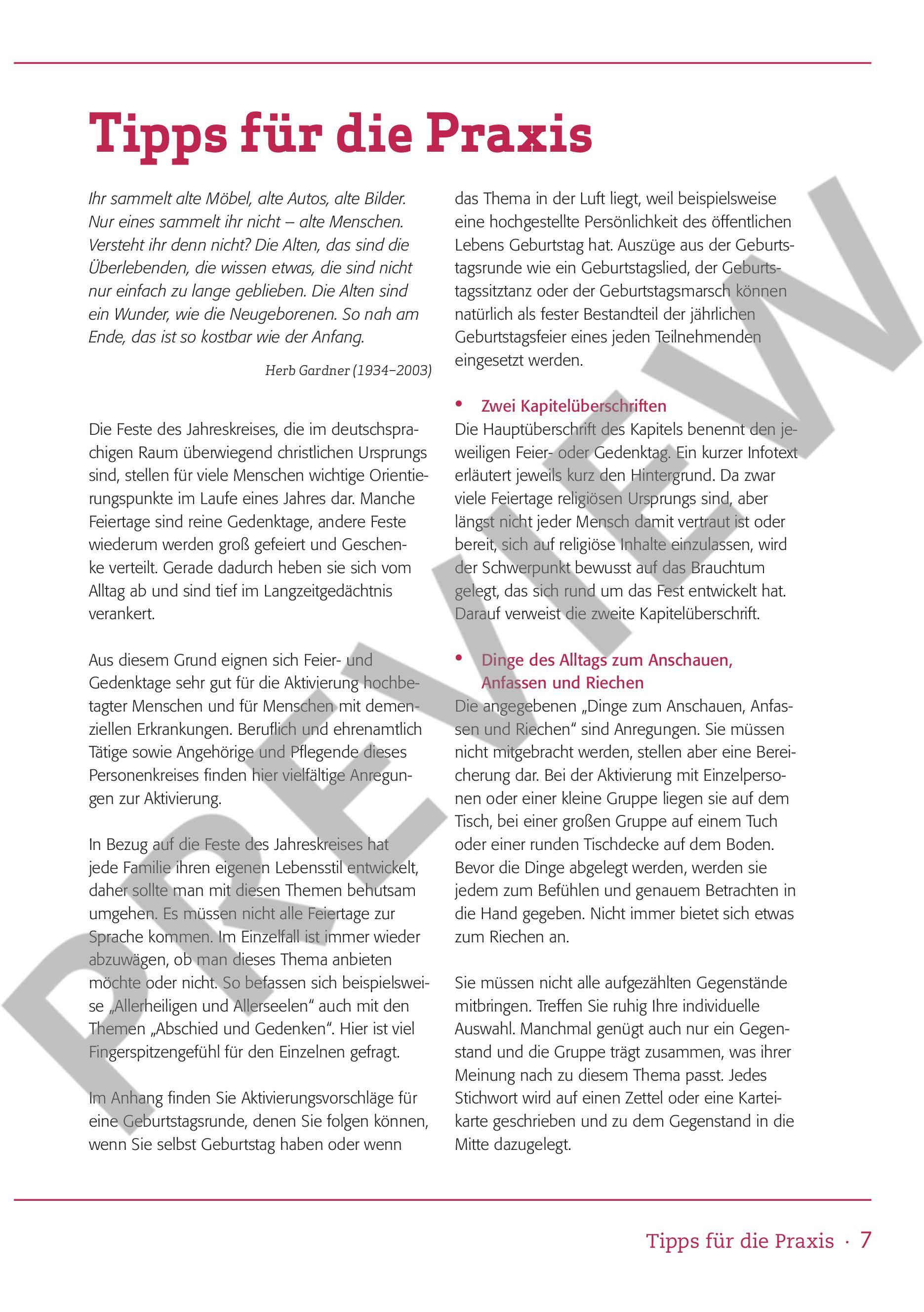 Beispielseite 1 zu Aktivieren und Erinnern - Feste und Feiertage (+CD) Hochaltrige und demenzkranke Menschen begleiten