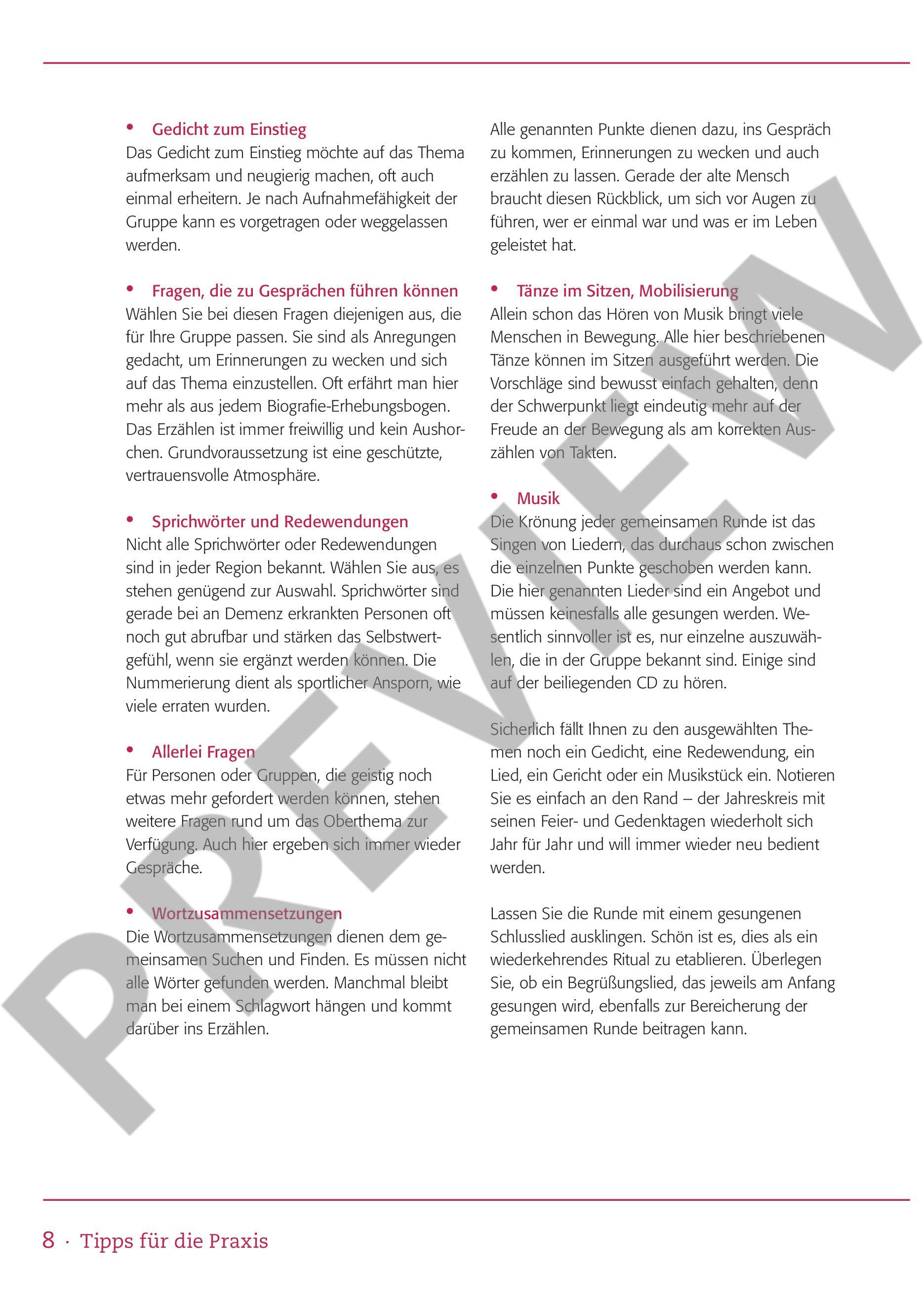 Beispielseite 2 zu Aktivieren und Erinnern - Feste und Feiertage (+CD) Hochaltrige und demenzkranke Menschen begleiten