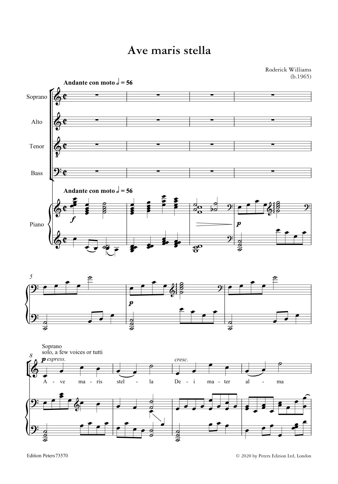 Beispielseite 1 zu Ave maris stella for mixed chorus and piano score (en)