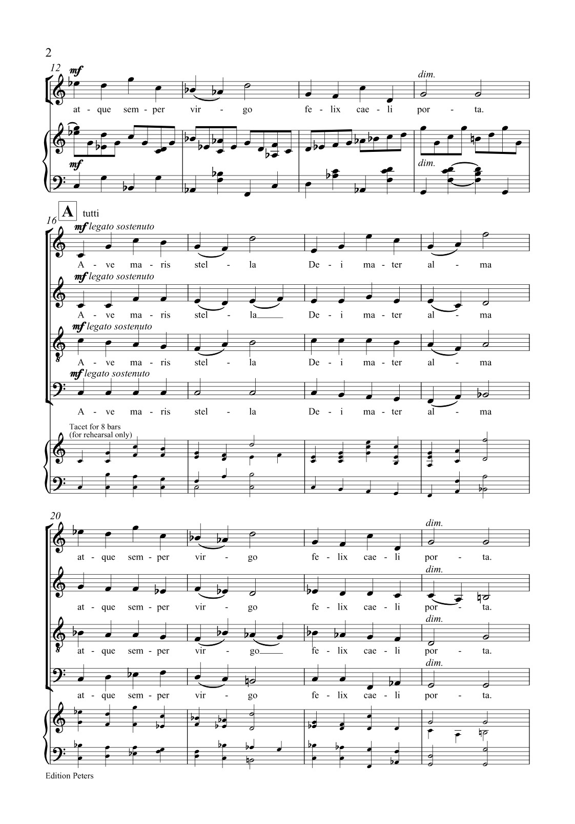 Beispielseite 2 zu Ave maris stella for mixed chorus and piano score (en)