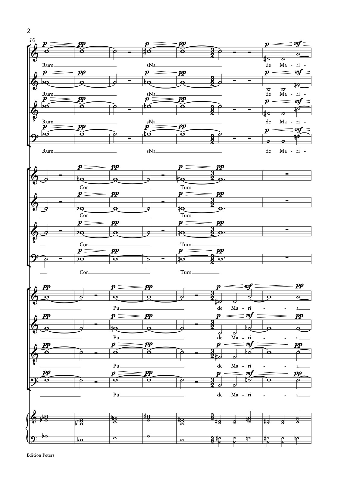 Beispielseite 2 zu Ave Verum Corpus Re-imagined for 3 mixed chori (SATB) score (en)