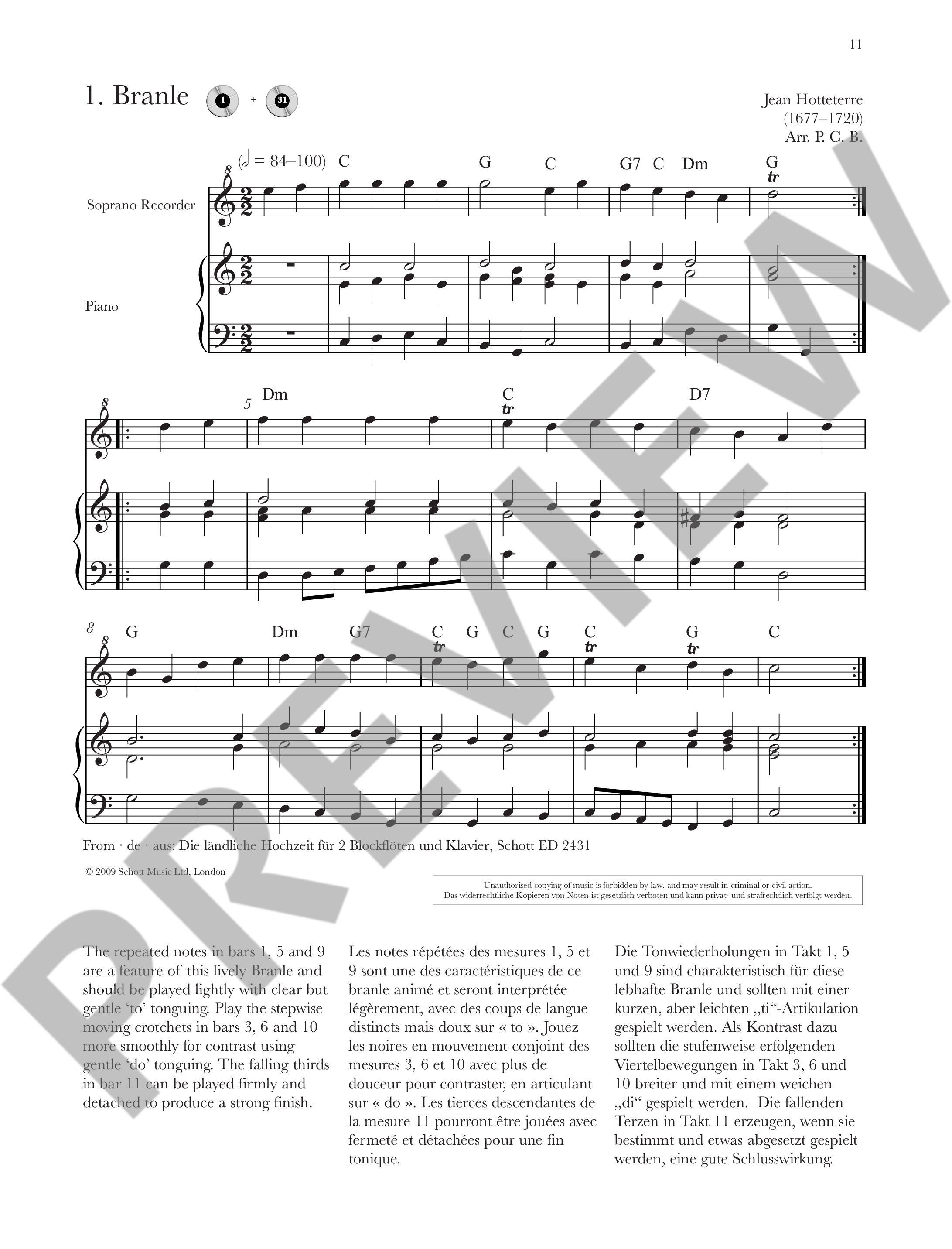 Beispielseite 1 zu Baroque Recorder Anthology vol.1 (+CD) for soprano recorder and piano (guitar ad lib)