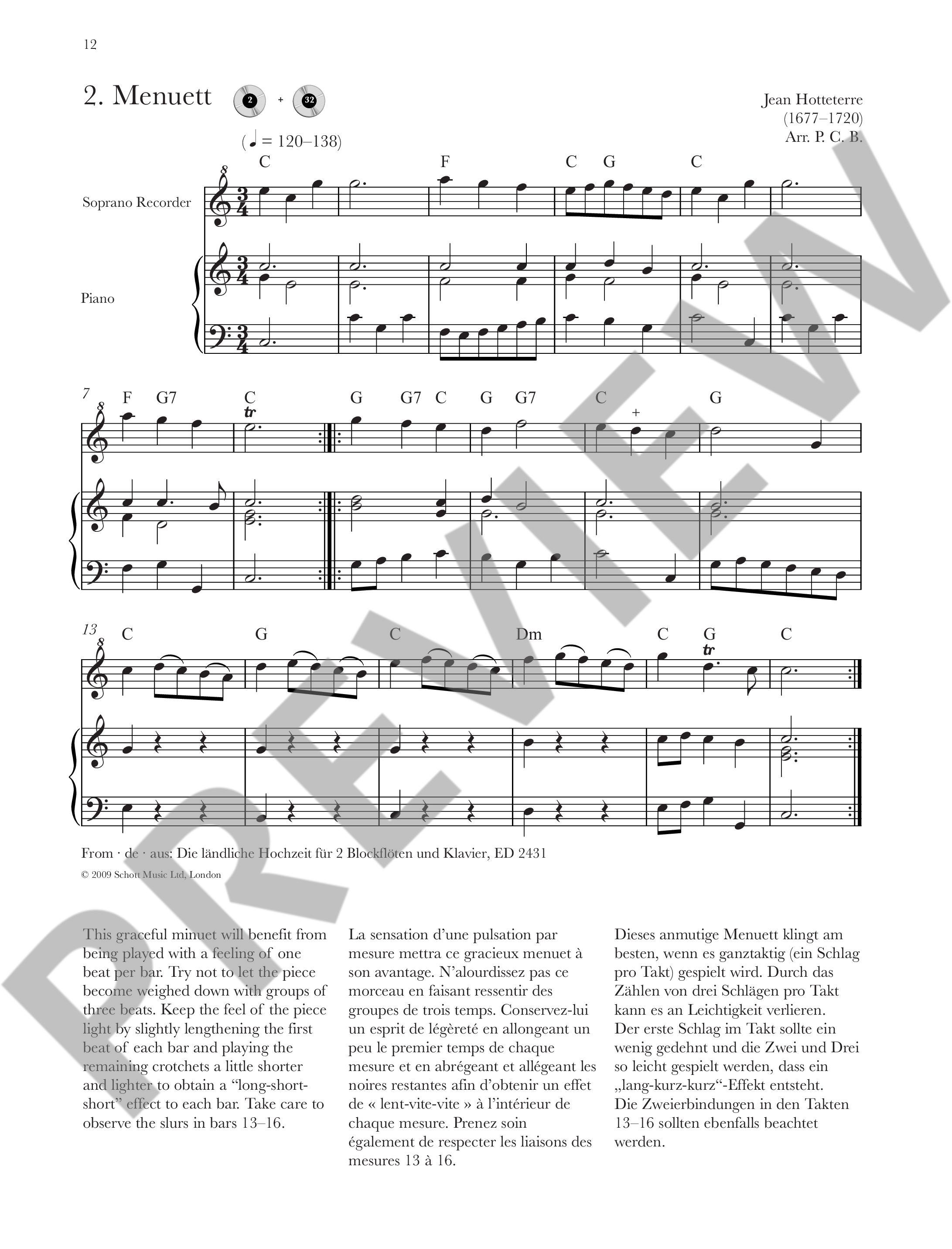 Beispielseite 2 zu Baroque Recorder Anthology vol.1 (+CD) for soprano recorder and piano (guitar ad lib)