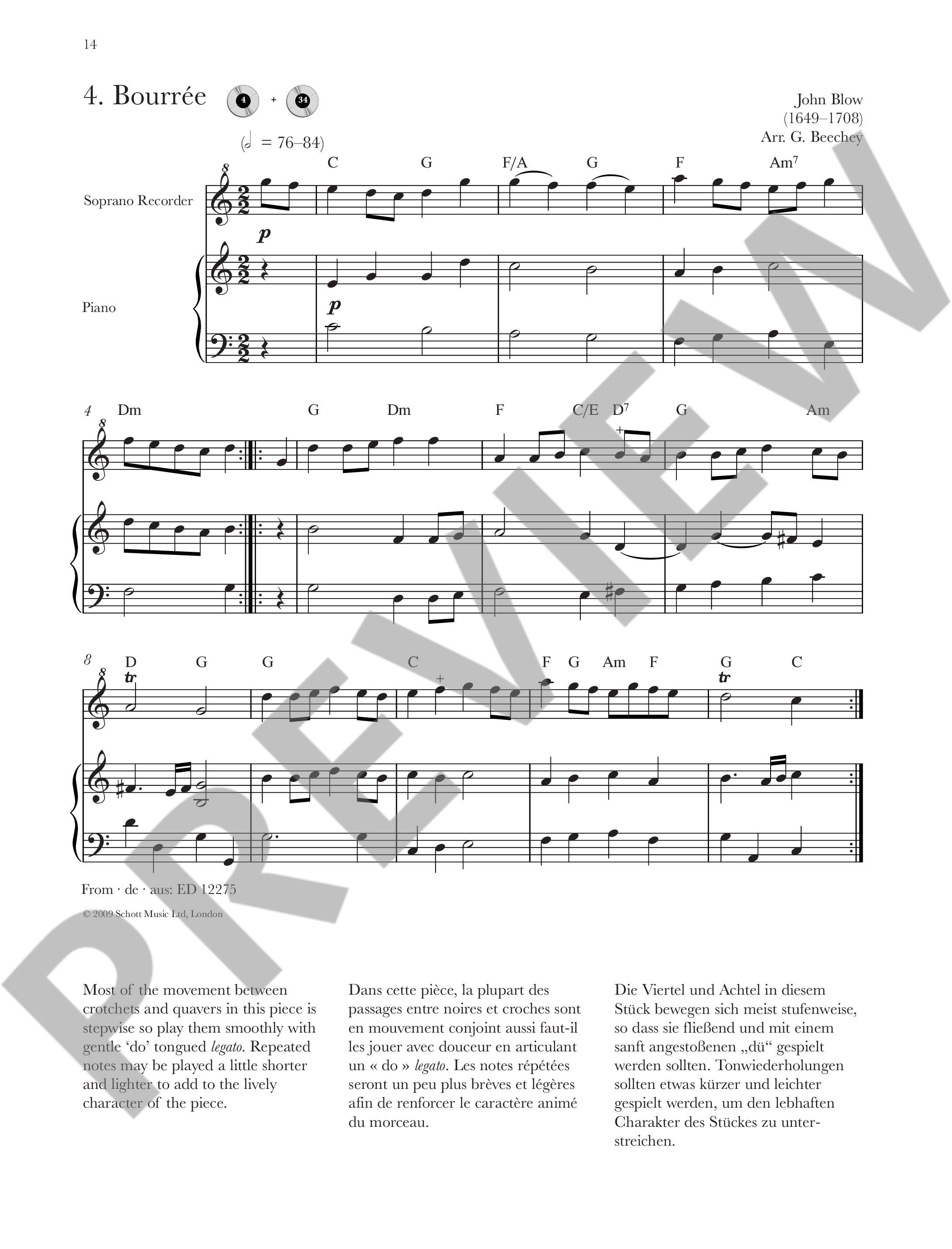 Beispielseite 4 zu Baroque Recorder Anthology vol.1 (+CD) for soprano recorder and piano (guitar ad lib)