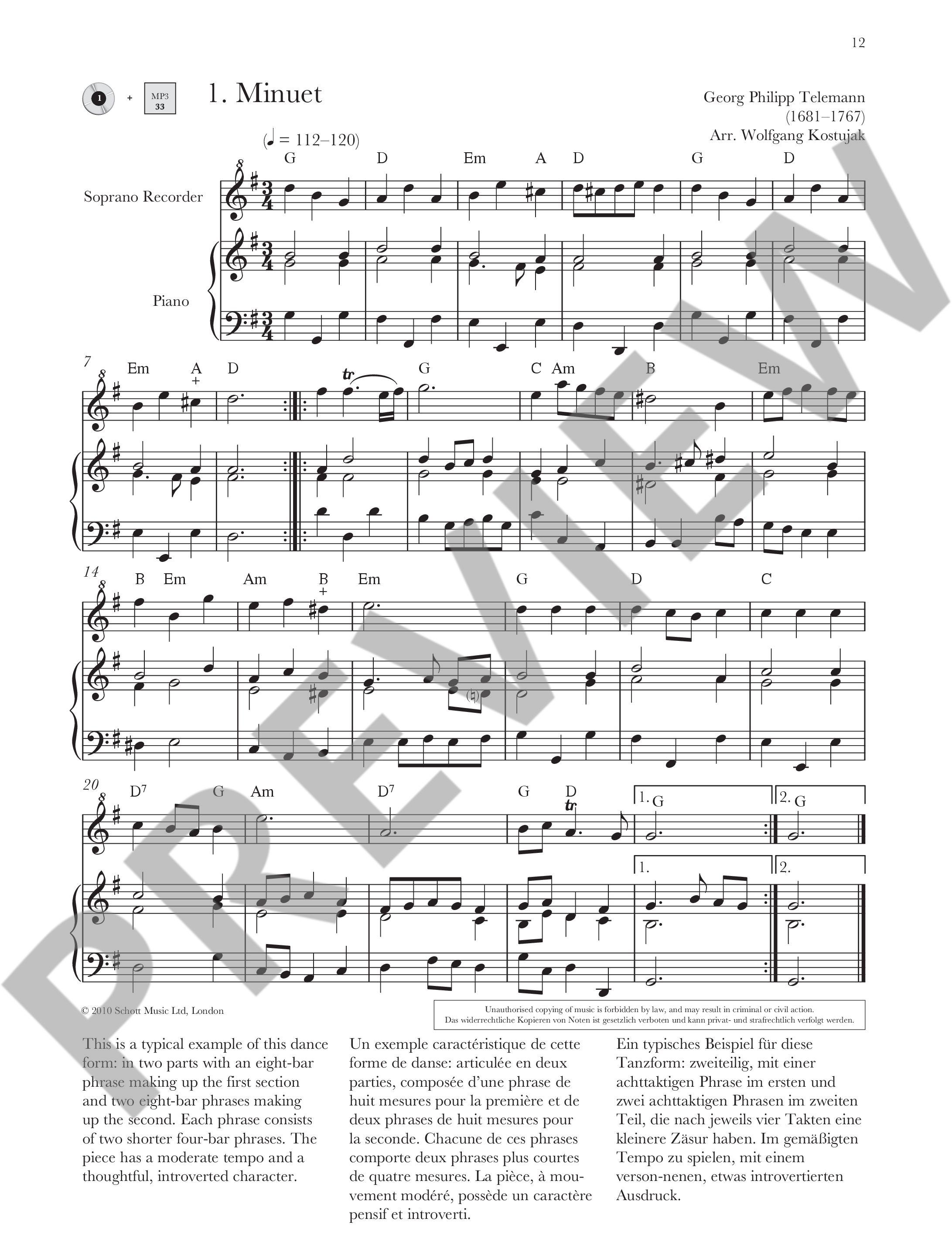 Beispielseite 1 zu Baroque Recorder Anthology vol.2 (+CD) 32 works for soprano recorder and piano (guitar)
