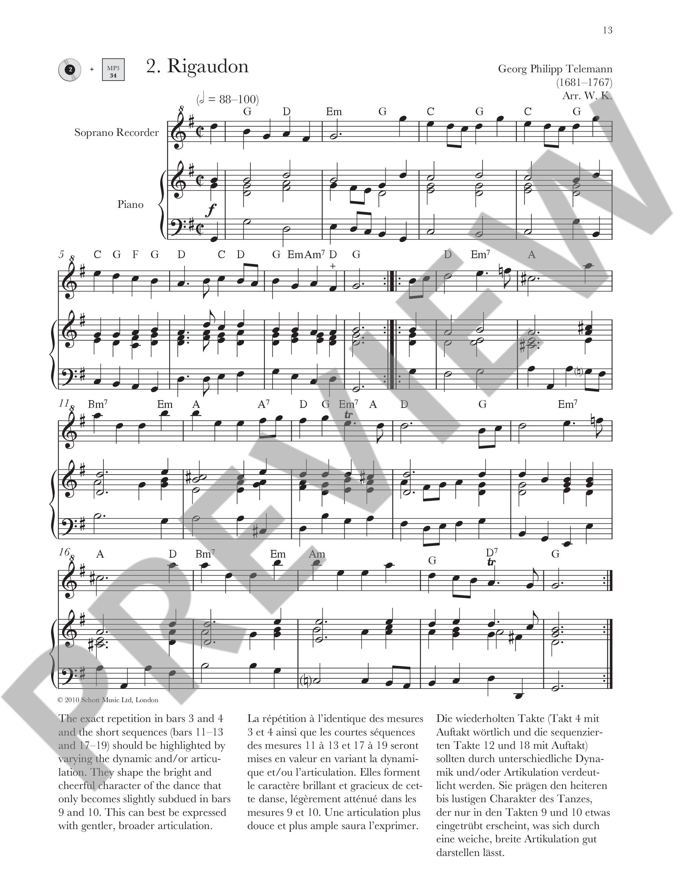 Beispielseite 2 zu Baroque Recorder Anthology vol.2 (+CD) 32 works for soprano recorder and piano (guitar)