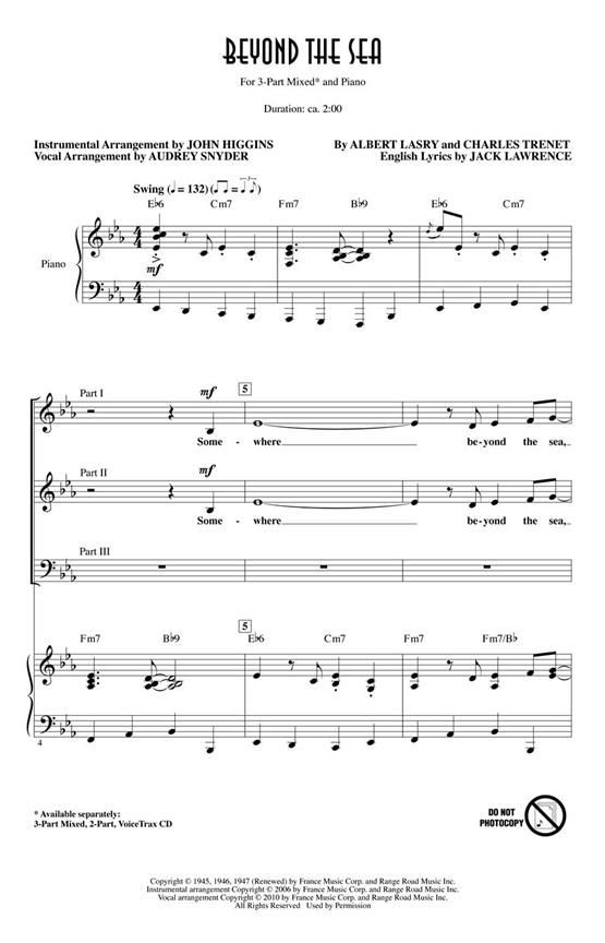 Beispielseite 1 zu Beyond the Sea for mixed chorus (SAM) and piano score (en)