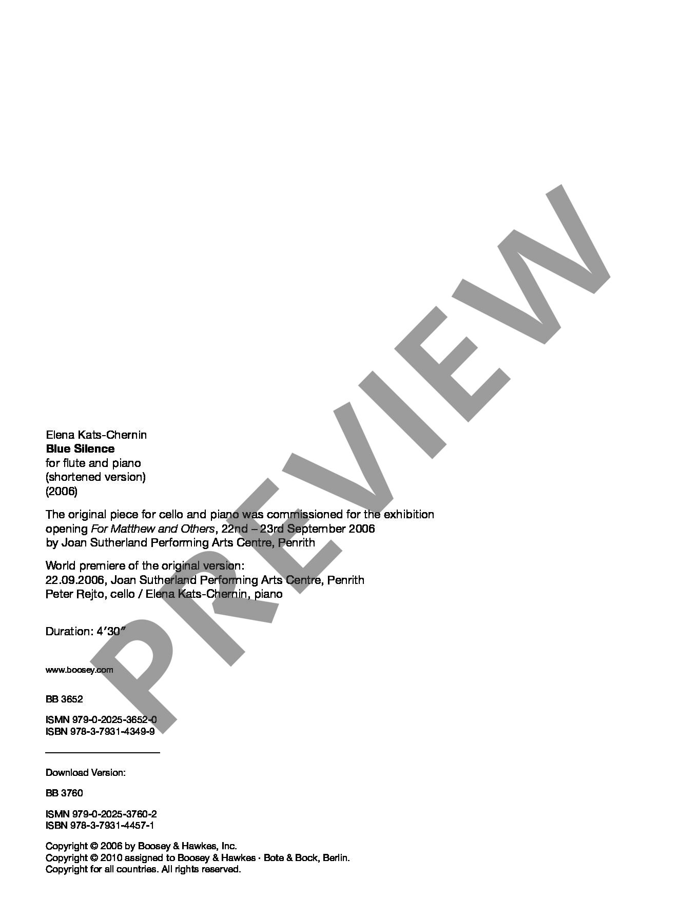 Beispielseite 1 zu Blue Silence (2006, shortened version) for flute and piano score and flute part