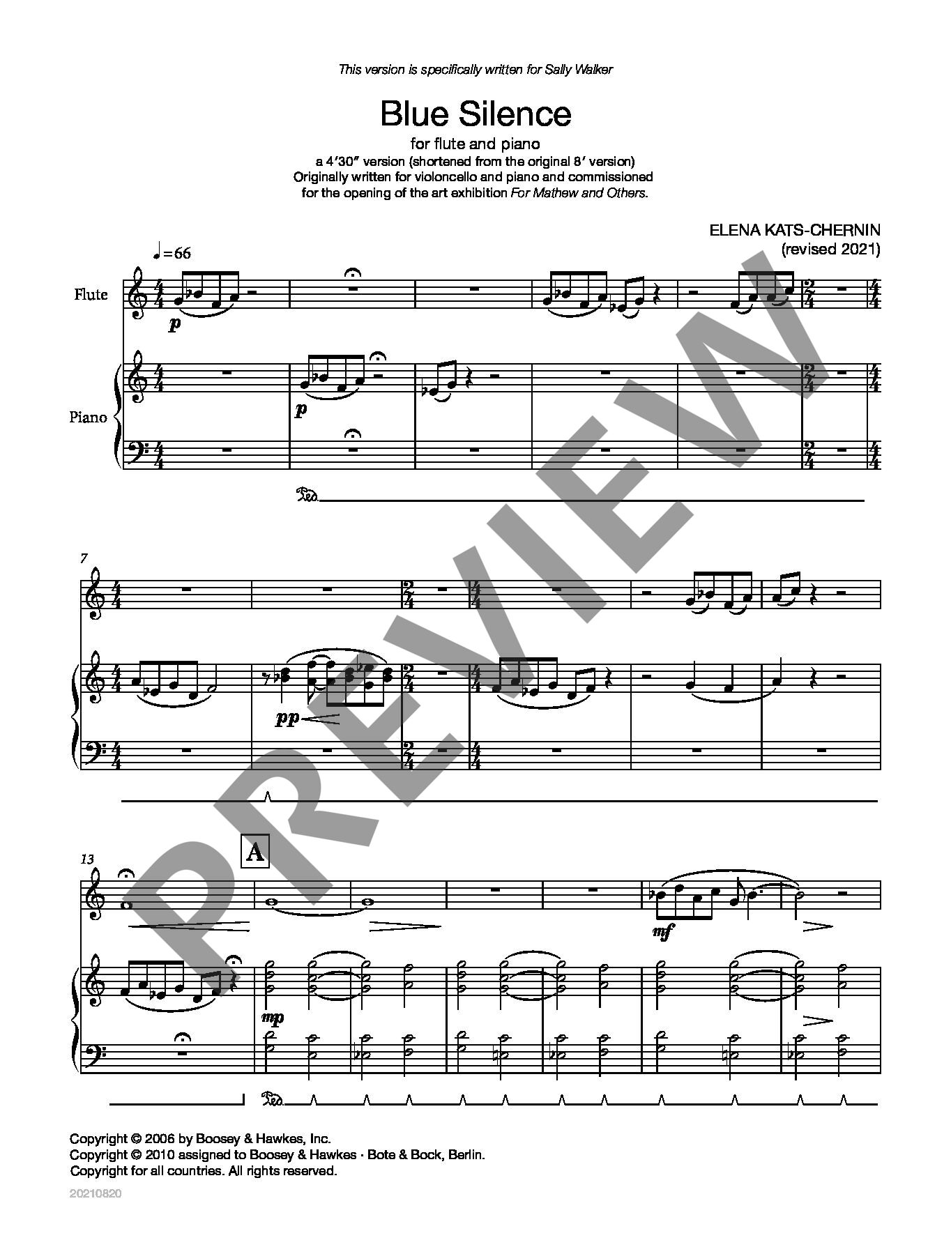 Beispielseite 3 zu Blue Silence (2006, shortened version) for flute and piano score and flute part