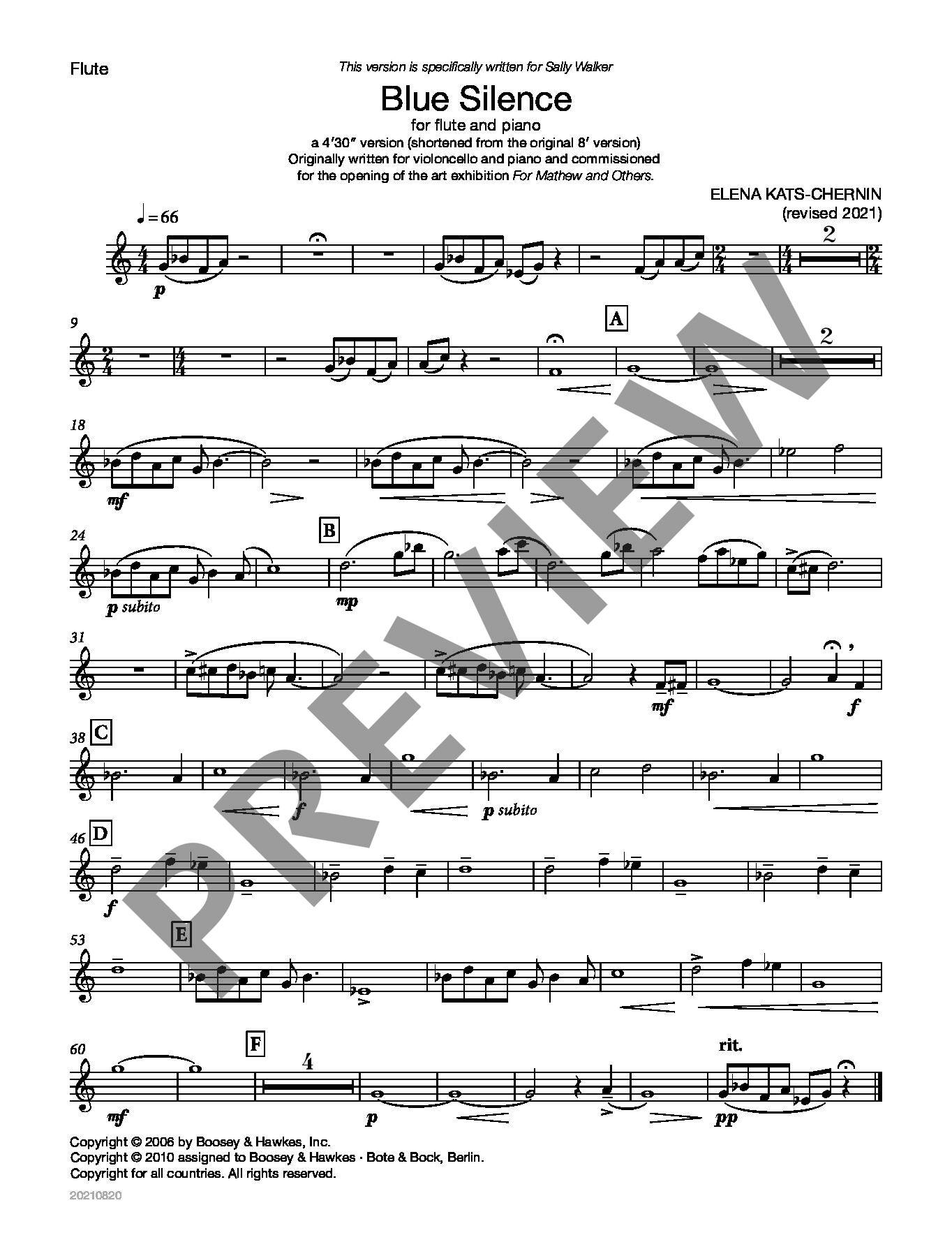 Beispielseite 4 zu Blue Silence (2006, shortened version) for flute and piano score and flute part