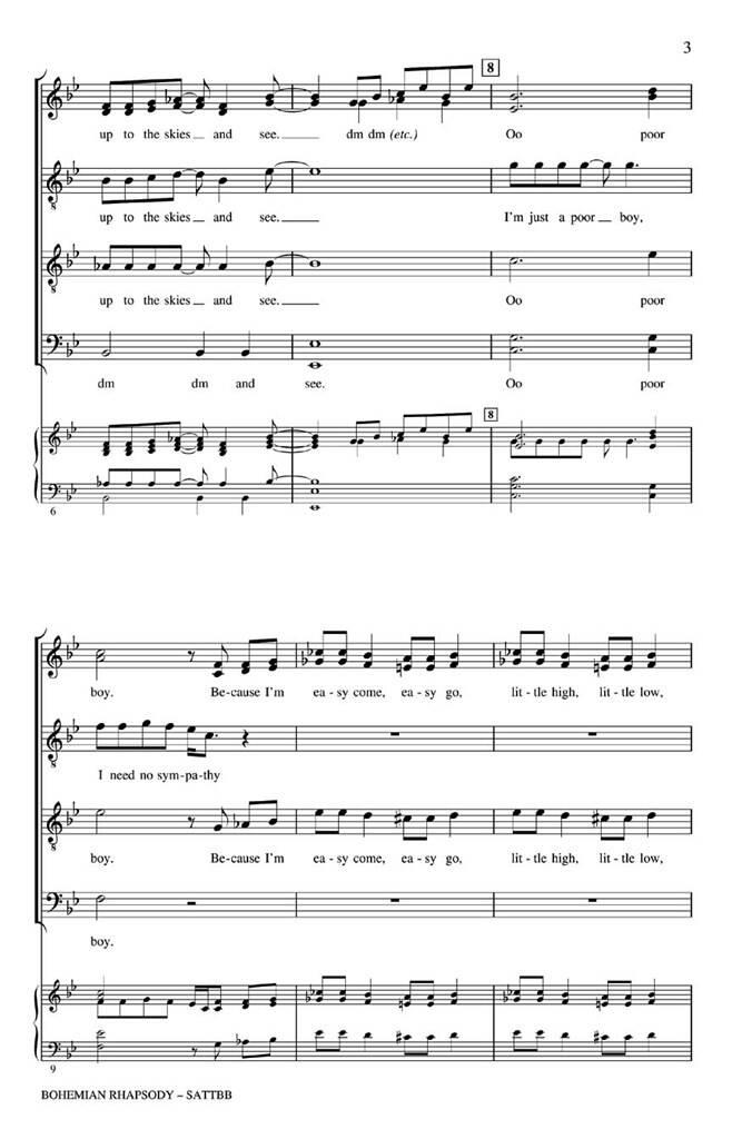 Beispielseite 2 zu Bohemian Rhapsody for mixed chorus (SATTBB) a cappella score