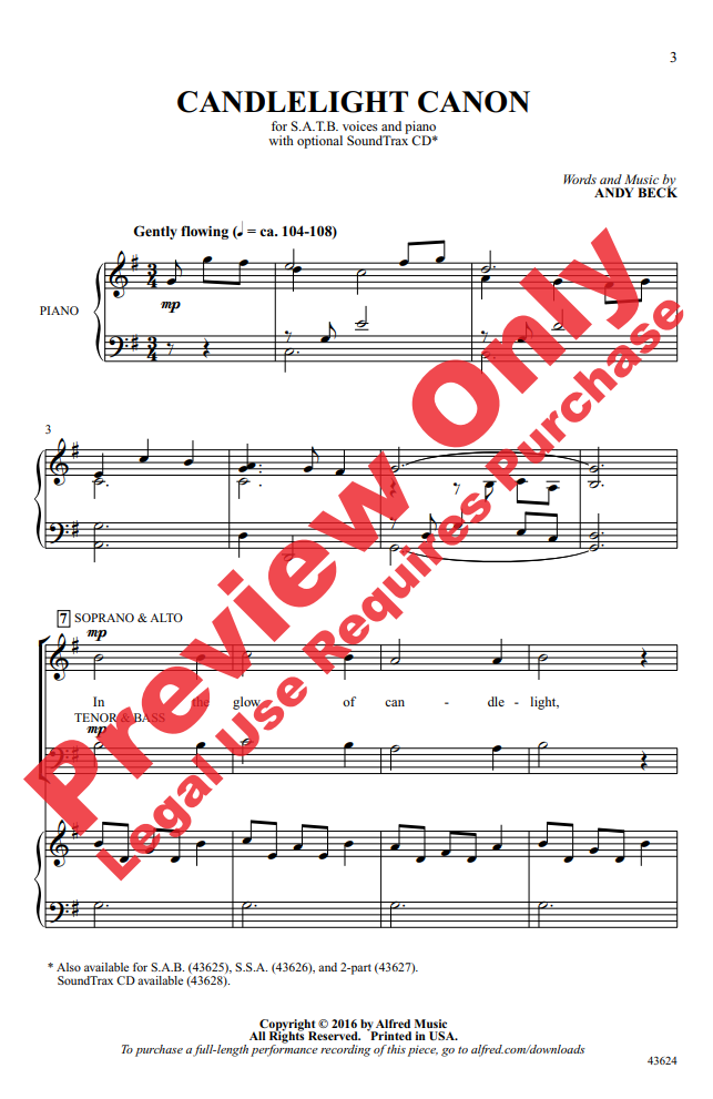 Beispielseite 1 zu Candlelight Canon  for mixed choir and piano choral score