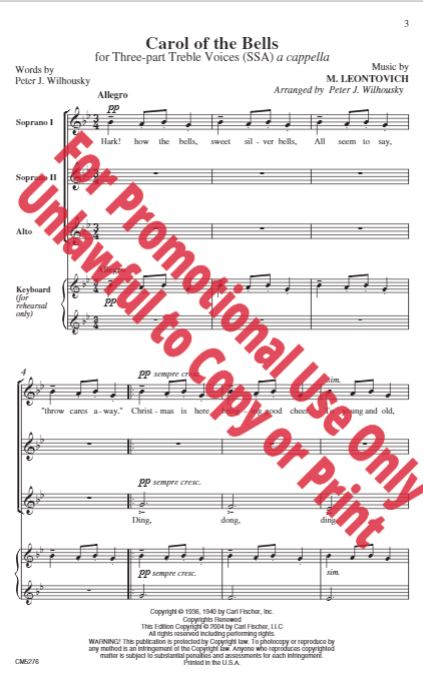 Beispielseite 2 zu Carol of the Bells for female chorus (SSA) a cappella score