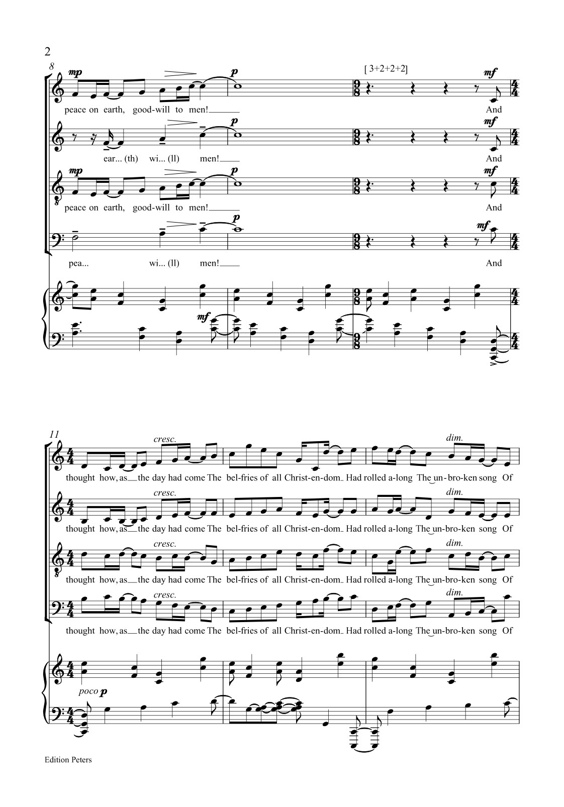 Beispielseite 3 zu Christmas Bells for mixed chorus (SATB) and piano score (en)