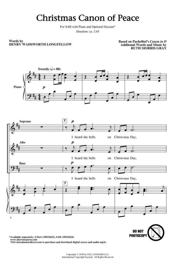 Beispielseite 1 zu Christmas Canon Of Peace for mixed choir (SAB) choral score