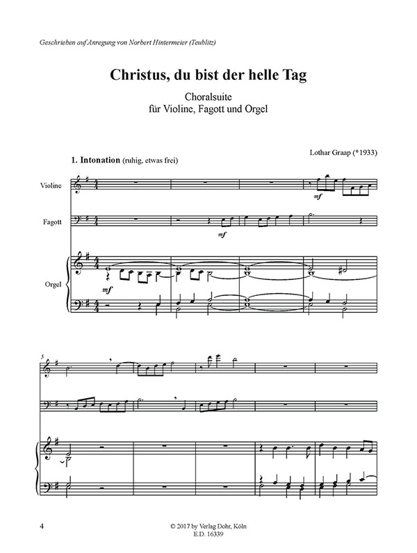 Beispielseite 1 zu Christus du bist der helle Tag f�r Violine, Fagott und Orgel Stimmen