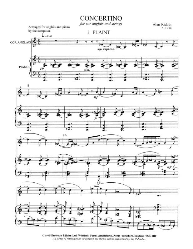 Beispielseite 1 zu Concertino for cor anglais and strings for cor anglais and piano