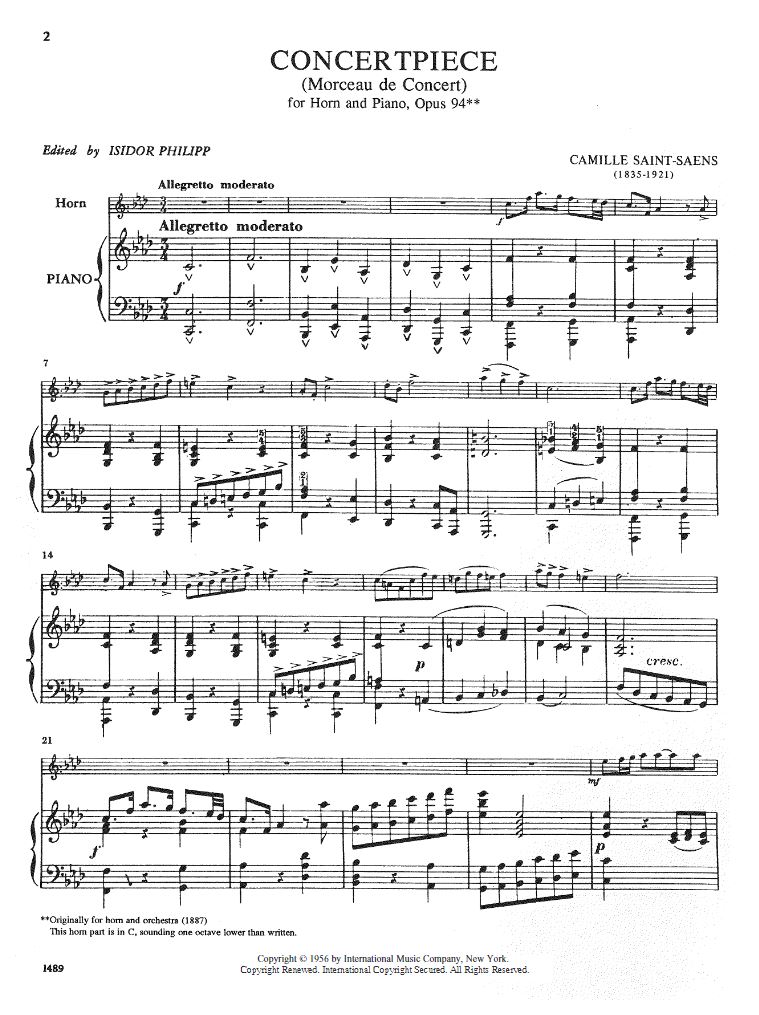 Beispielseite 1 zu Concertpiece op.94 for horn in F and orchestra for horn and piano