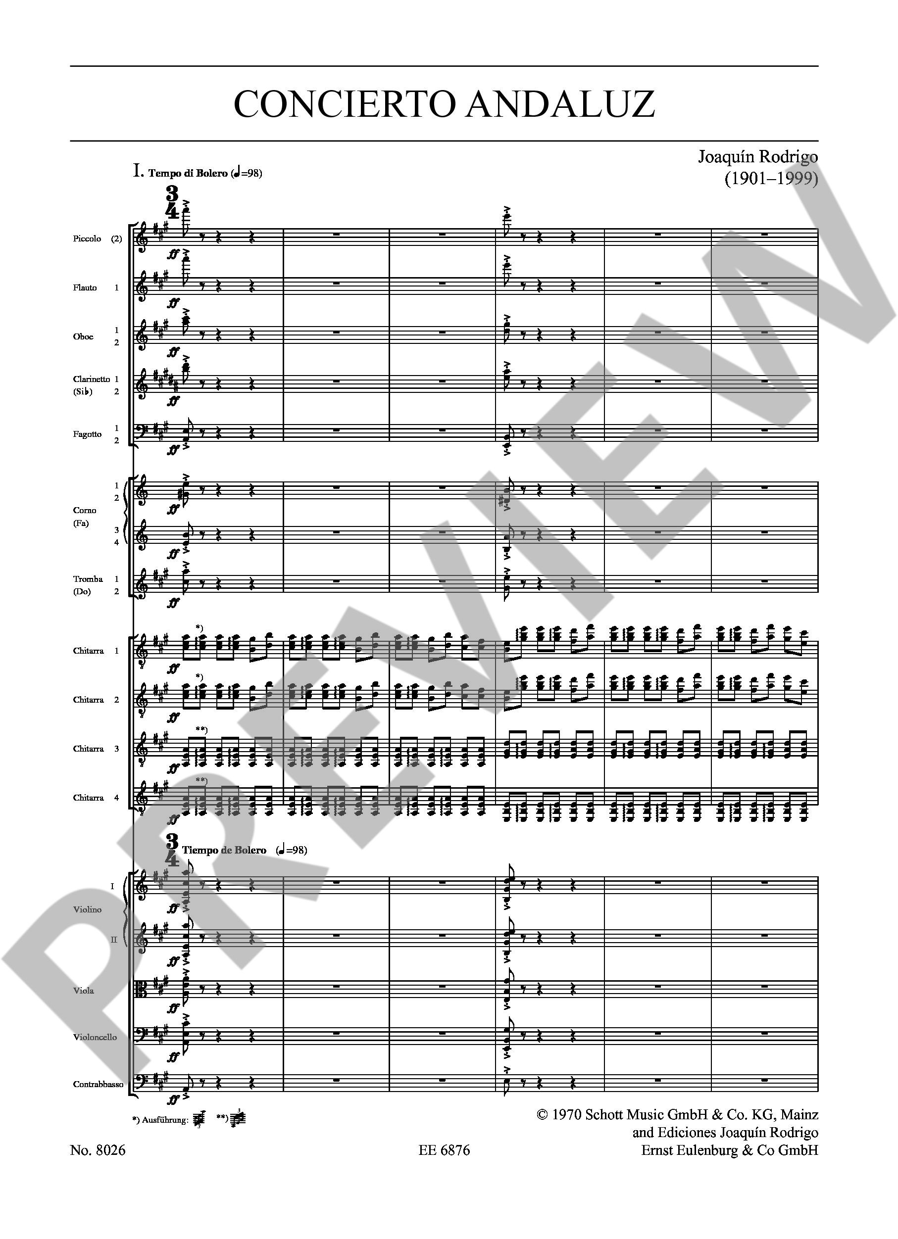 Beispielseite 1 zu Concierto andaluz for 4 guitars and orchestra study score