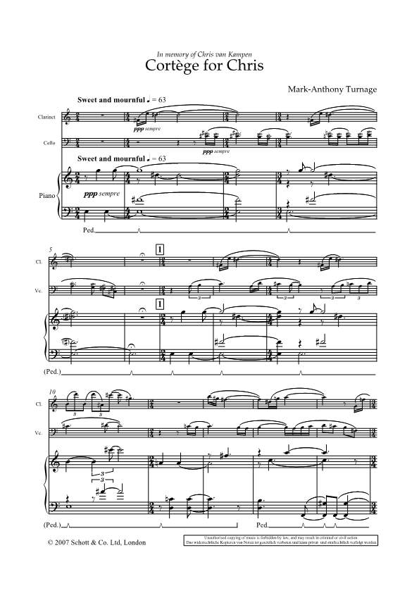 Beispielseite 1 zu Cortege for Chris for clarinet, violoncello and piano score and parts