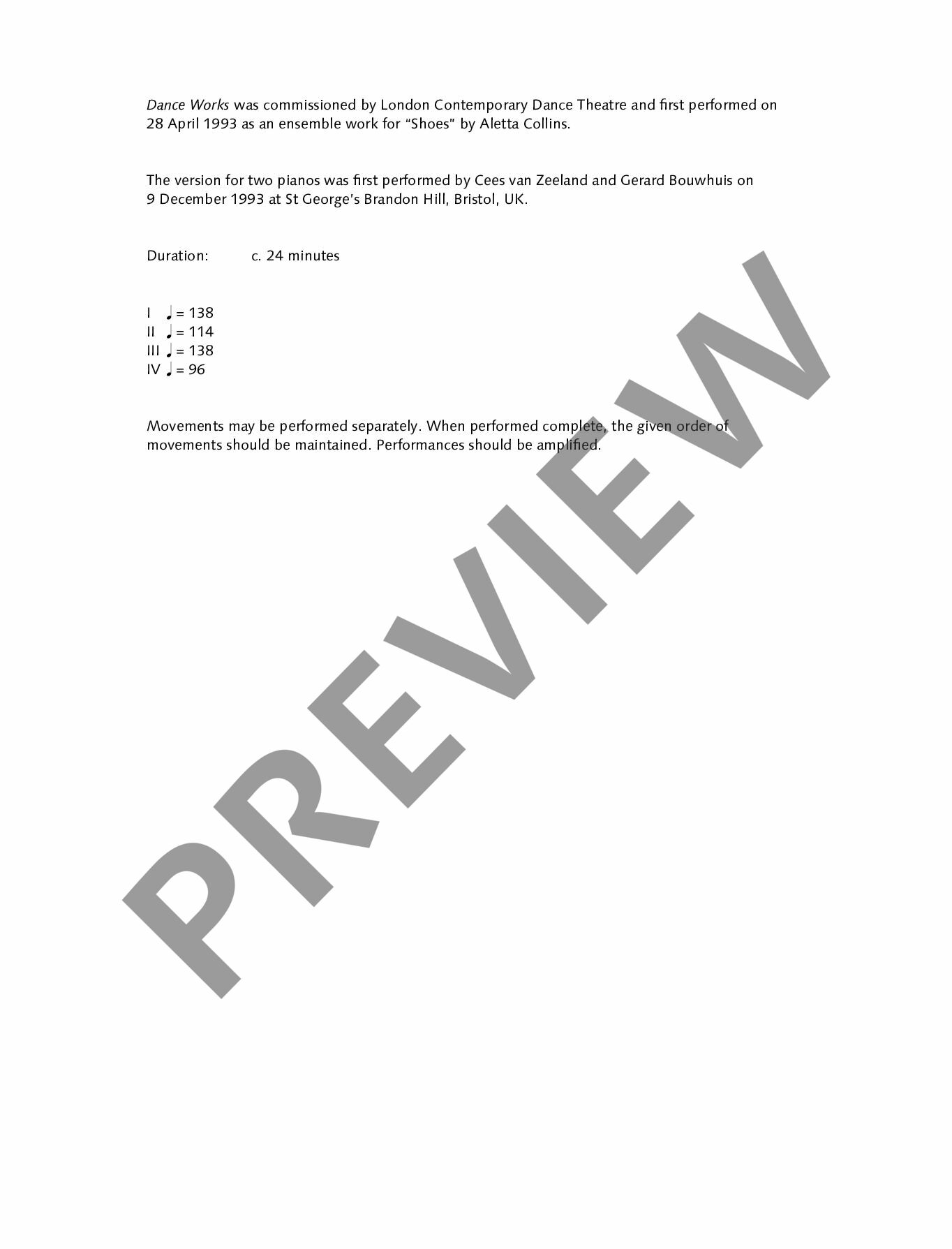 Beispielseite 1 zu Dance Works for 2 amplified pianos score