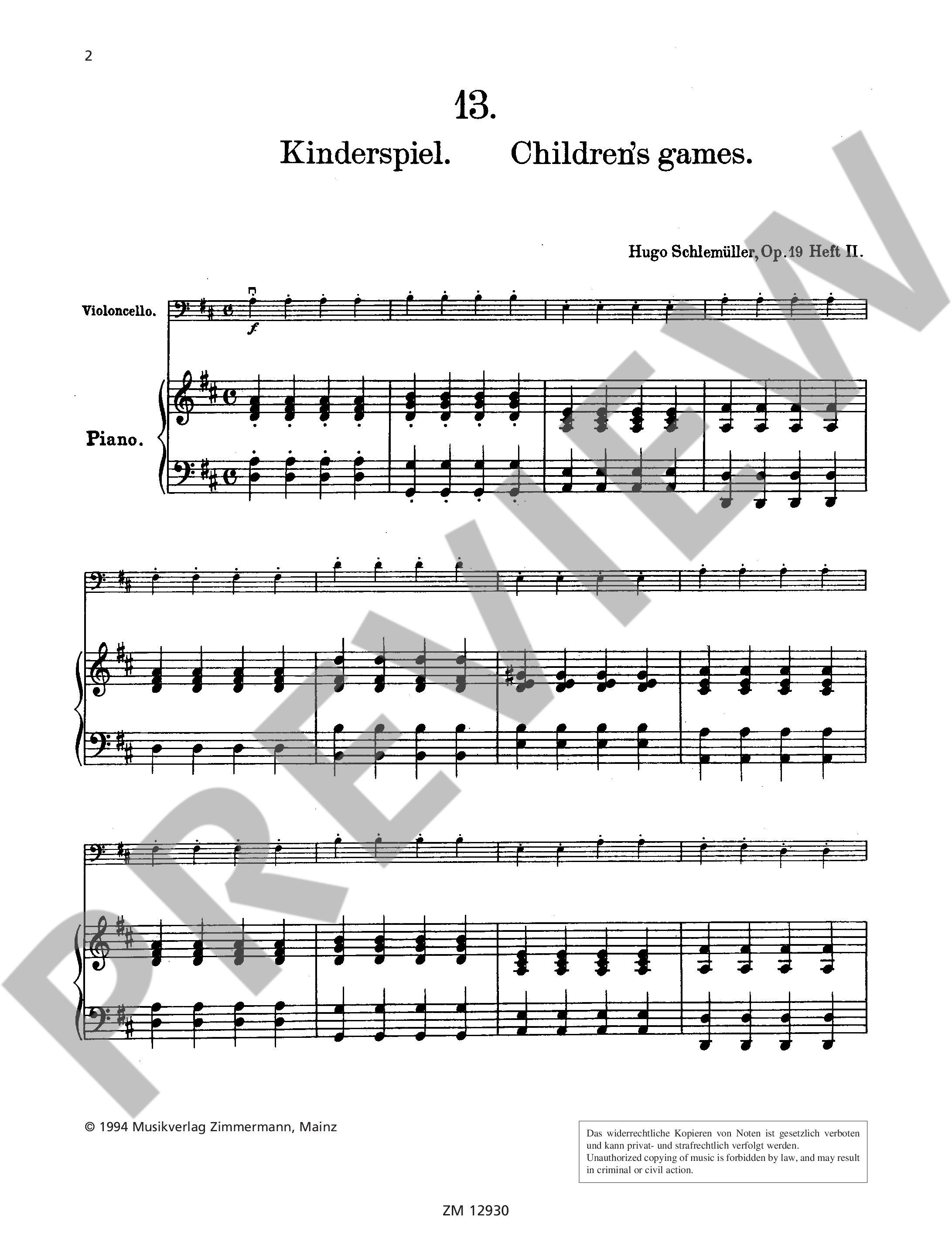 Beispielseite 1 zu Die allerersten Vortragsst�cke des jungen Cellisten op.19 Band 2 f�r Violoncello und Klavier