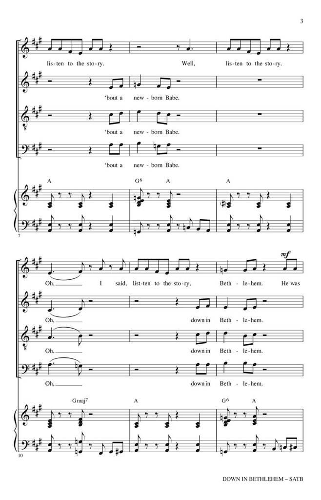Beispielseite 1 zu Down in Bethlehem for mixed chorus and piano chorus score