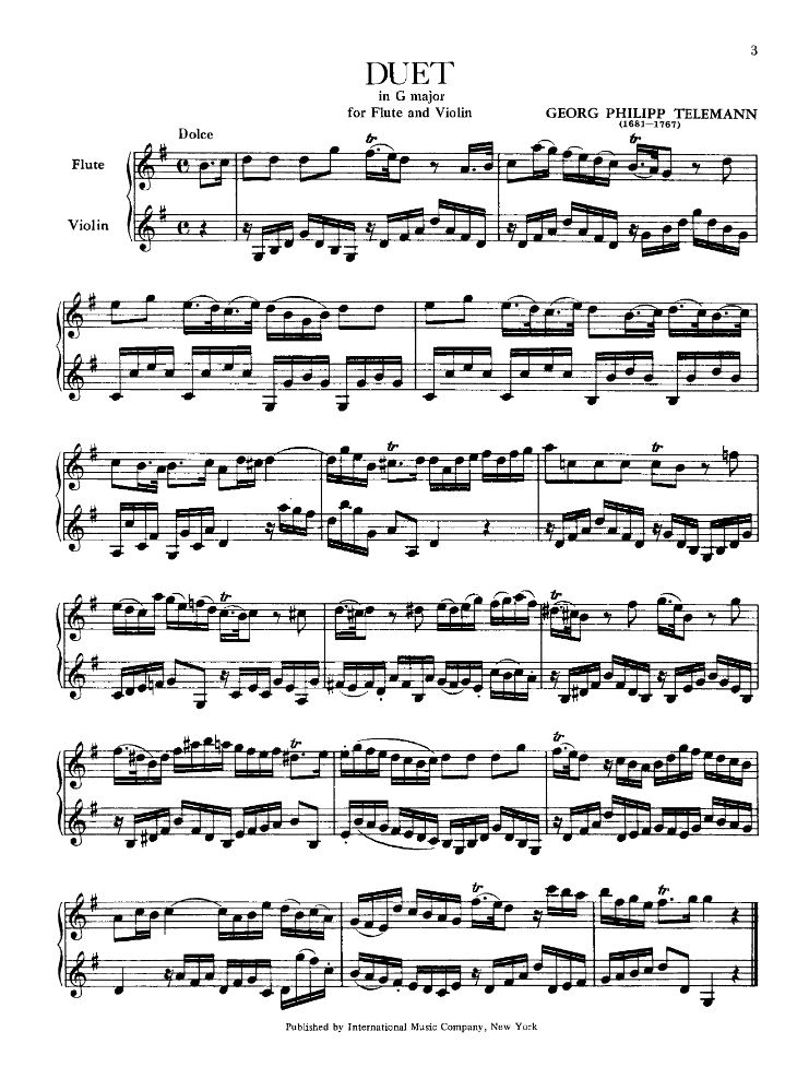 Beispielseite 1 zu Duet in G major for flute and violin score