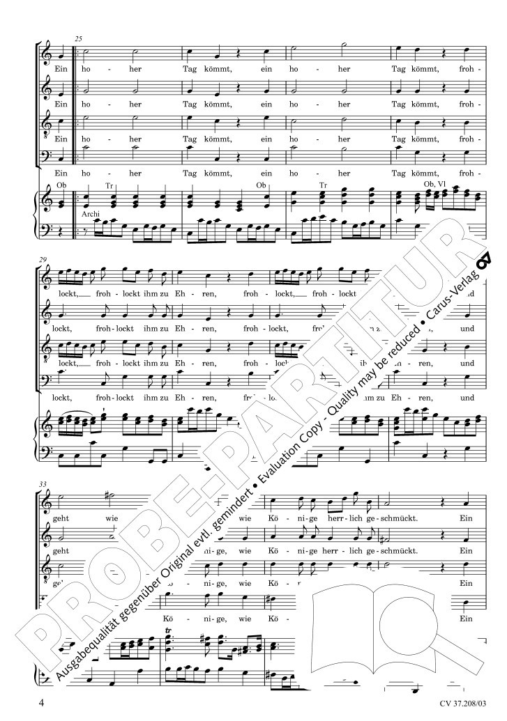 Beispielseite 2 zu Ein hoher Tag k�mmt HoWVII.9 f�r Soli, gem Chor und Orchester Klavierauszug