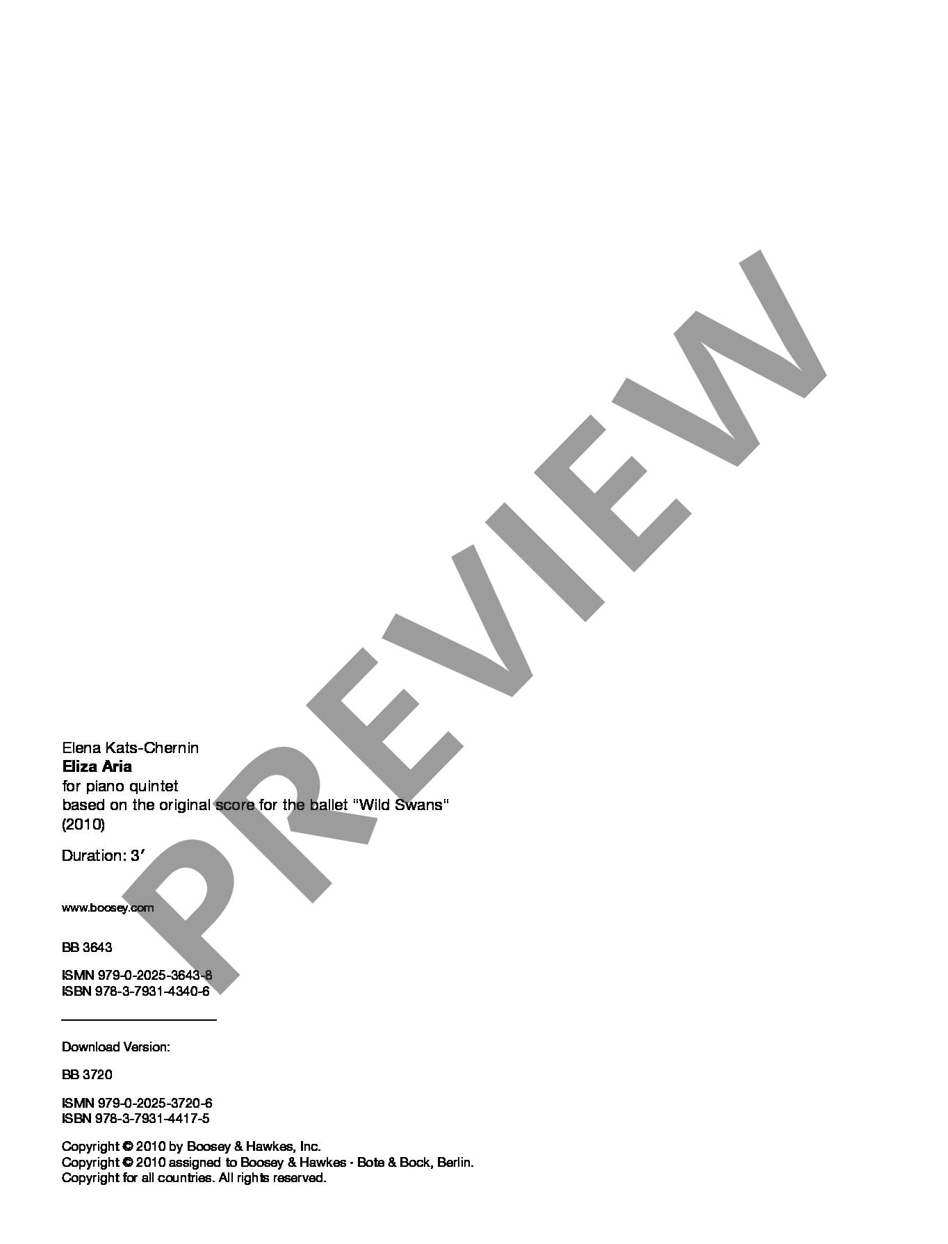 Beispielseite 1 zu Eliza Aria (2010) for piano quintet full score (= playing score)